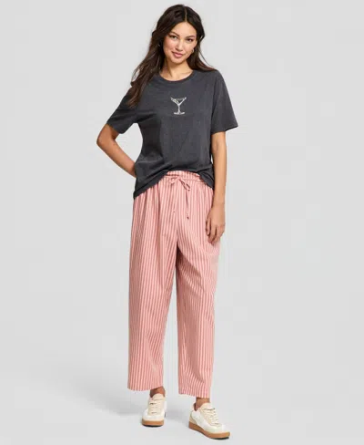 And Now This Women's Striped Drawstring Pull-on Pants, Macy's Exclusive In Pink