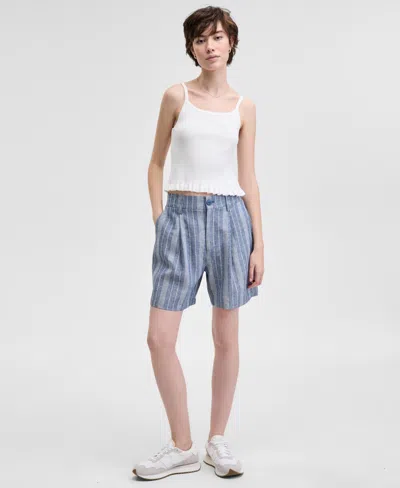 And Now This Women's Striped Elasticated-back Shorts, Exclusively At Macy's In Blue Stripe