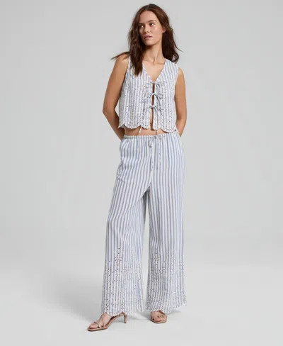 And Now This Women's Striped Eyelet Wide-leg Pants, Macy's Exclusive In Blue,white Stripe