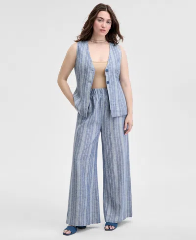 And Now This Women's Striped Pull-on Pants, Regular & Petite, Exclusively At Macy's In Blue Stripe