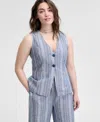And Now This Women's Striped Sleeveless Double-button Vest, Regular & Petites, Exclusively At Macy's In Blue Stripe