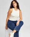 And Now This Women's Cotton Cropped Sweater Tank Top, Regular & Petites, Exclusively At Macy's In White,indigo Batik