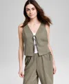And Now This Women's Wide-leg Side-tie Striped Pants, Regular & Petites, Exclusively At Macy's In Crushed Oregano