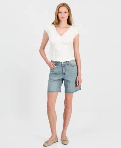 And Now This Women's Studded Raw-hem Jean Shorts, Macy's Exclusive In Blue
