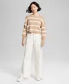 And Now This Women's Studded Wide-leg Jeans, Exclusively At Macy's In Macadamia