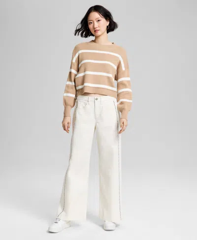 And Now This Women's Studded Wide-leg Jeans, Exclusively At Macy's In Macadamia