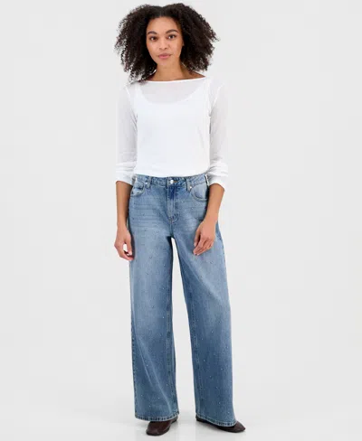And Now This Women's Studded Wide-leg Jeans, Macy's Exclusive In Blue