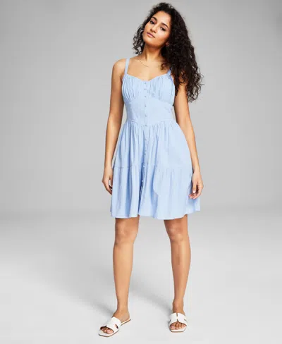 And Now This Women's Sweetheart-neck Button-front Dress, Creted For Macy's In Clean Chambray