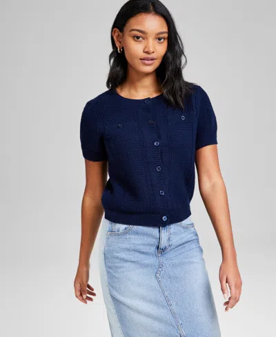 And Now This Women's Textured Button-front Cardigan, Exclusively At Macy's In Indigo Batik