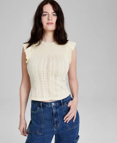 And Now This Women's Textured Ruffle-sleeve Sweater, Created For Macy's In Palomino