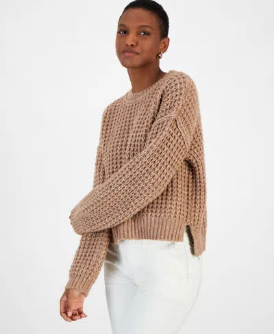And Now This Women's Textured Waffle Knit Crewneck Sweater, Created For Macy's In Light Brown
