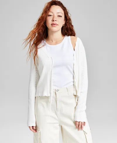 And Now This Women's Tie-front Pointelle Cardigan, Exclusively At Macy's In Calla Lilly