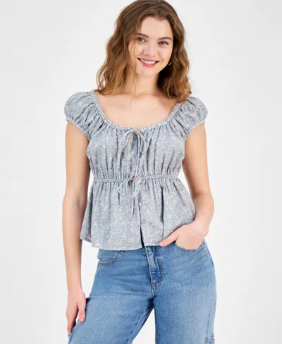 And Now This Women's Tie Front Top, Created For Macy's In Green Floral