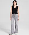 And Now This Women's Lace-trim V-neck Woven Vest, Regular & Petites, Exclusively At Macy's In Light Grey