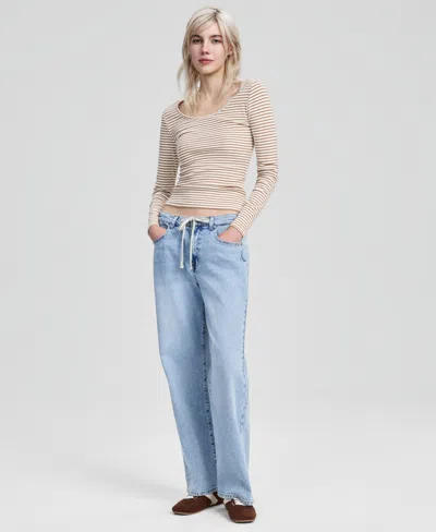 And Now This Women's Tie-front Wide-leg Jeans, Macy's Exclusive In Blue