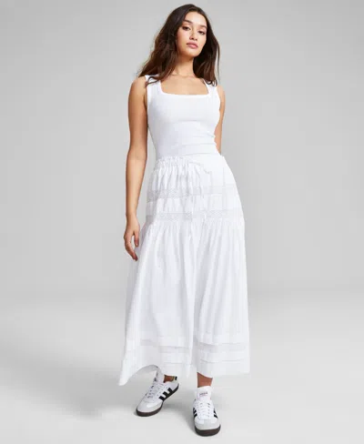 And Now This Women's Tie-waist Lace-inset Maxi Skirt, Created For Macy's In White