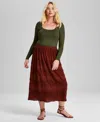 And Now This Women's Tiered Lace-trim Maxi Skirt, Created For Macy's In Sonoma Brick