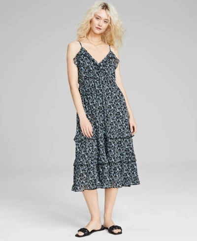 And Now This Women's Tiered-ruffle Sleeveless Midi Dress, Created For Macy's In Black Floral