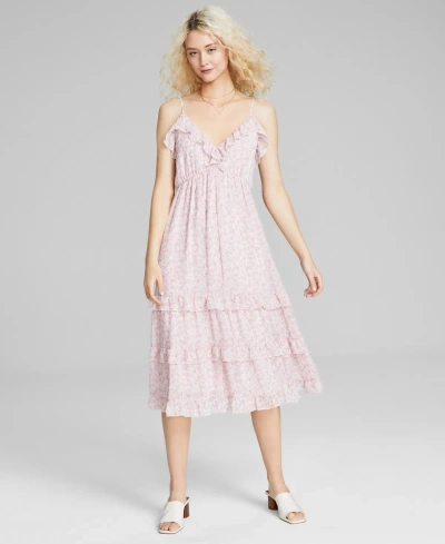 And Now This Women's Tiered-ruffle Sleeveless Midi Dress, Created For Macy's In Pink Floral