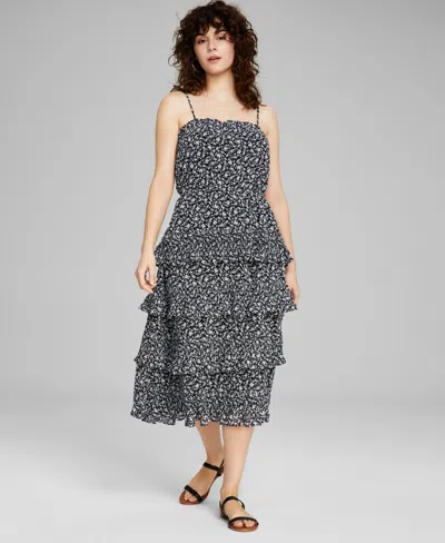 And Now This Women's Tiered Sleeveless Midi Dress, Created For Macy's In Black Floral