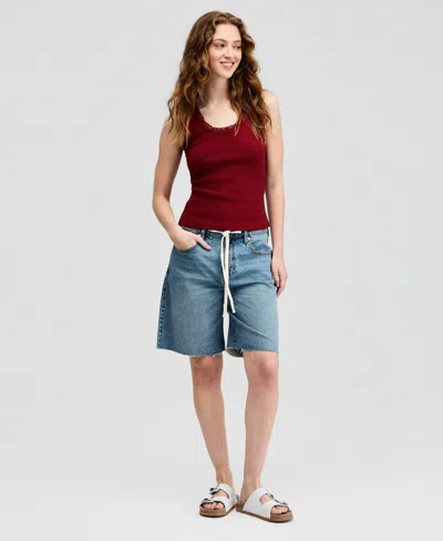 And Now This Women's Tie-waist Raw-edge Jorts, Macy's Exclusive In Blue