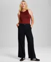And Now This Women's Twill Wide-leg Cargo Pants, Created For Macy's In Washed Black