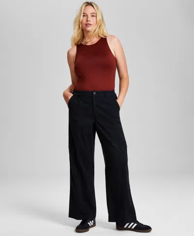 And Now This Women's Twill Wide-leg Cargo Pants, Created For Macy's In Washed Black