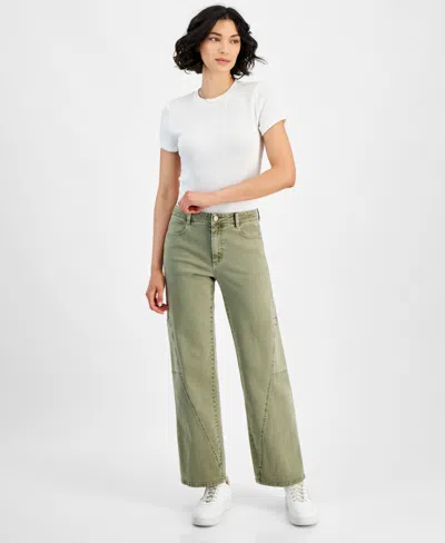 And Now This Women's Twisted-seam Cargo Wide-leg Jeans, Created For Macy's In Clary Sage