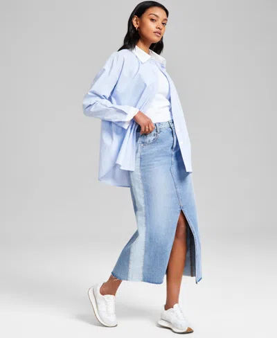And Now This Women's Two-tone Raw-edge-hem Denim Skirt, Exclusively At Macy's In Alonzo Wash