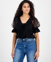And Now This Women's V-neck Ruffle-trim Mesh Top, Exclusively At Macy's In Black