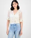 And Now This Women's V-neck Ruffle-trim Mesh Top, Exclusively At Macy's In Neutral