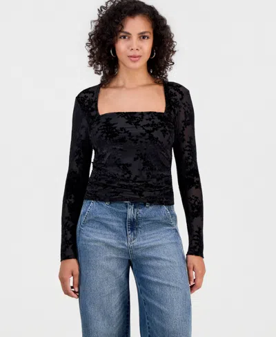 And Now This Women's Velvet Burnout Knit Ruched Blouse, Macy's Exclusive In Black