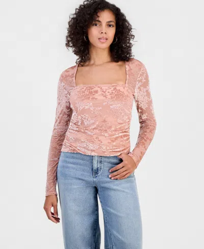 And Now This Women's Velvet Burnout Knit Ruched Blouse, Macy's Exclusive In Pink