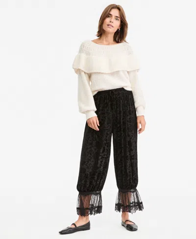 And Now This Women's Velvet Burnout Wide-leg Lace-trim Pants, Macy's Exclusive In Black