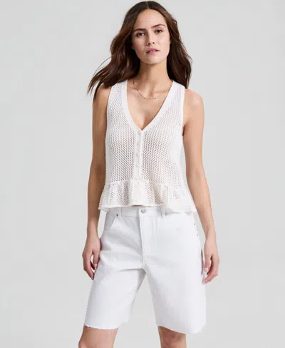 And Now This Now This Womens V Neck Knit Peplum Top Macys Exclusive In White