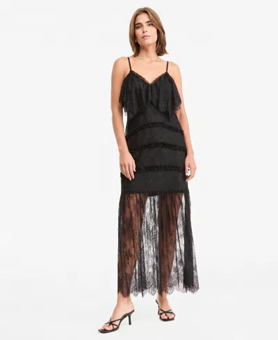 And Now This Women's V-neck Lace Slip Dress, Macy's Exclusive In Black