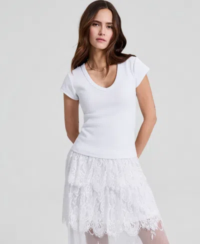And Now This Women's V-neck Rib-knit Short-sleeve T-shirt, Macy's Exclusive In White