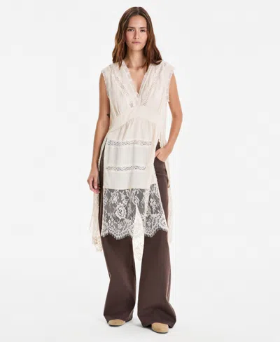 And Now This Women's V-neck Sleeveless Lace-trim Tunic, Macy's Exclusive In White