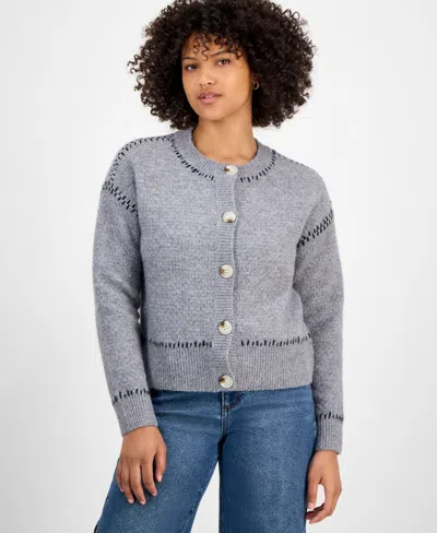 And Now This Women's Whip Stitch Button-front Cardigan, Macy's Exclusive In Gray