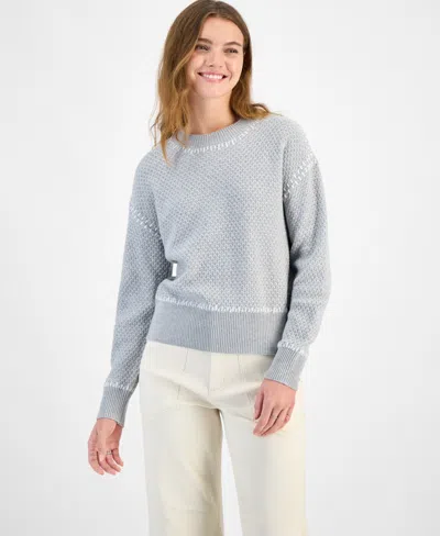 And Now This Women's Whip Stitch Dropped-shoulder Cotton Sweater, Regular & Petites, Exclusively At Macy's In Grey