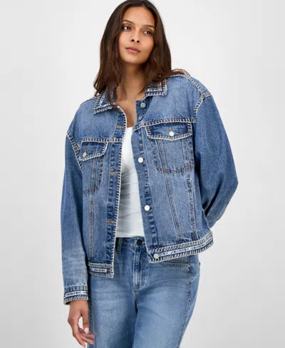 And Now This Women's Whipstitched Denim Trucker Jacket, Macy's Exclusive In Blue