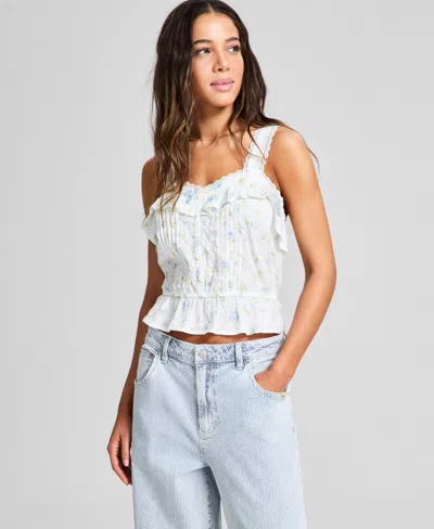 And Now This Women's Wide-strap Ruffle-trim Top, Exclusively At Macy's In Blue,yellow Floral