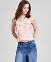 And Now This Women's Wide-strap Ruffle-trim Top, Exclusively At Macy's In Neutral