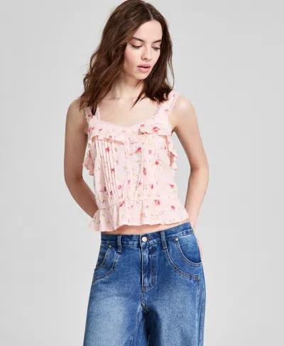 And Now This Women's Wide-strap Ruffle-trim Top, Exclusively At Macy's In Sea Lily Floral