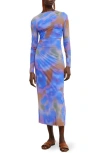 & Other Stories Abstract Print Long Sleeve Mesh Dress In Brown Medium Dusty