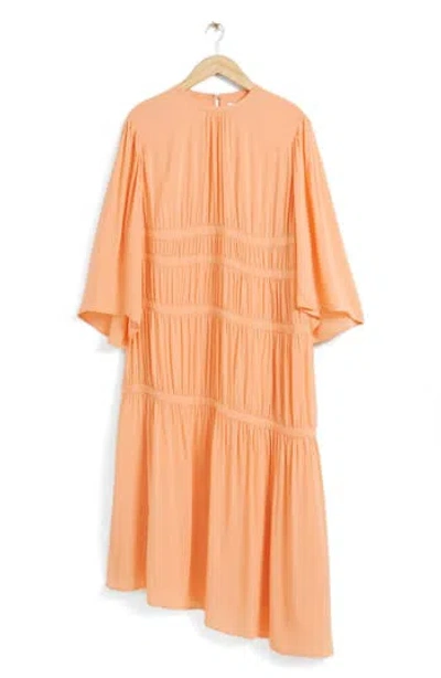 & Other Stories Alma Smocked Asymmetrical Hem Dress In Orange