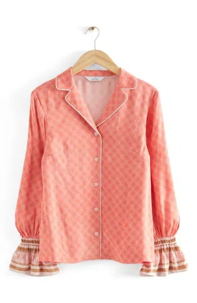 & Other Stories Astrid Piped Ruffle Cuff Button-up Shirt In Orange