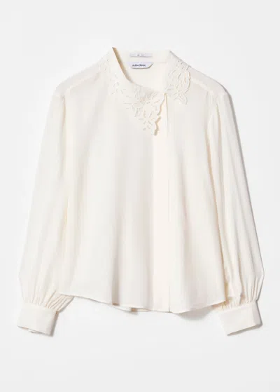 & Other Stories Asymmetric Collar Silk Blouse In White