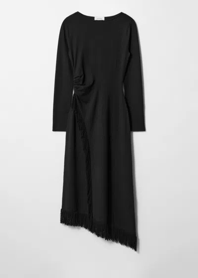 & Other Stories Asymmetric Fringe Midi Dress In Black