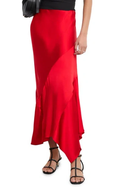 & Other Stories Asymmetric Hem Satin Midi Skirt In Red Medium